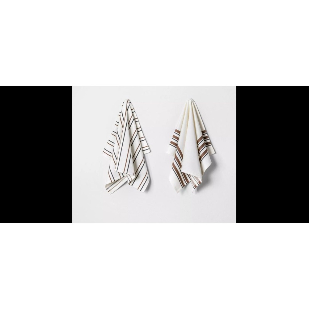 Magnolia Hearth Hand Dishtowel Kitchen Towel Cream Bronze Stripe Set of 2 - Picture 5 of 7